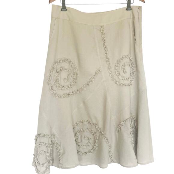 Marisa Christina Linen Blend A-Line Midi Skirt Size 10 Ruffle Swirls Lagenlook - Picture 1 of 8